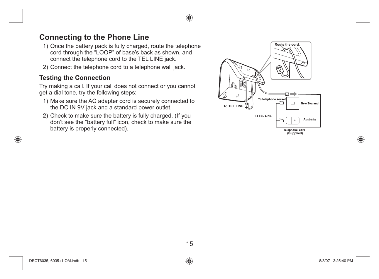Connecting to the phone line | Uniden 6035 + 1 User Manual | Page 16 / 60