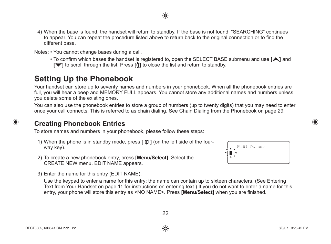 Setting up the phonebook, Creating phonebook entries | Uniden 6035 + 1 User Manual | Page 23 / 60