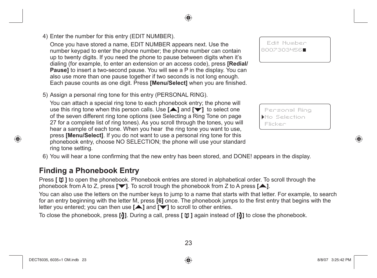 Finding a phonebook entry | Uniden 6035 + 1 User Manual | Page 24 / 60