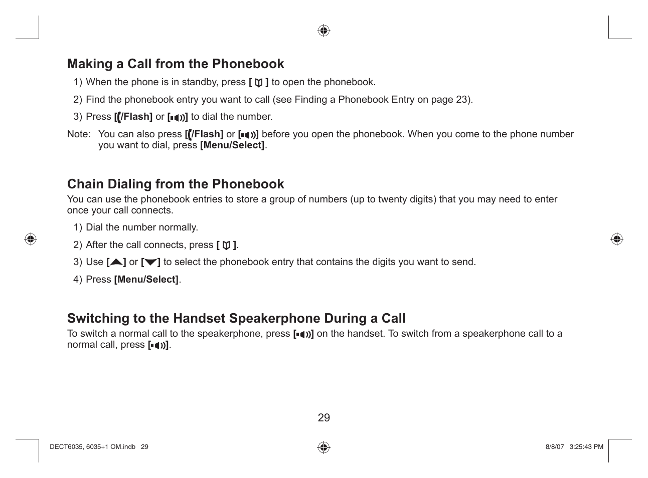 Making a call from the phonebook, Chain dialing from the phonebook | Uniden 6035 + 1 User Manual | Page 30 / 60