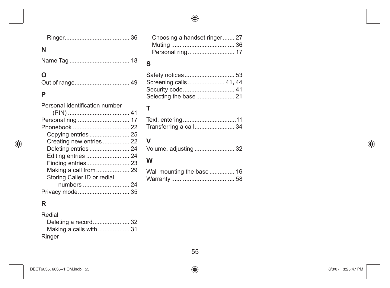 Uniden 6035 + 1 User Manual | Page 56 / 60