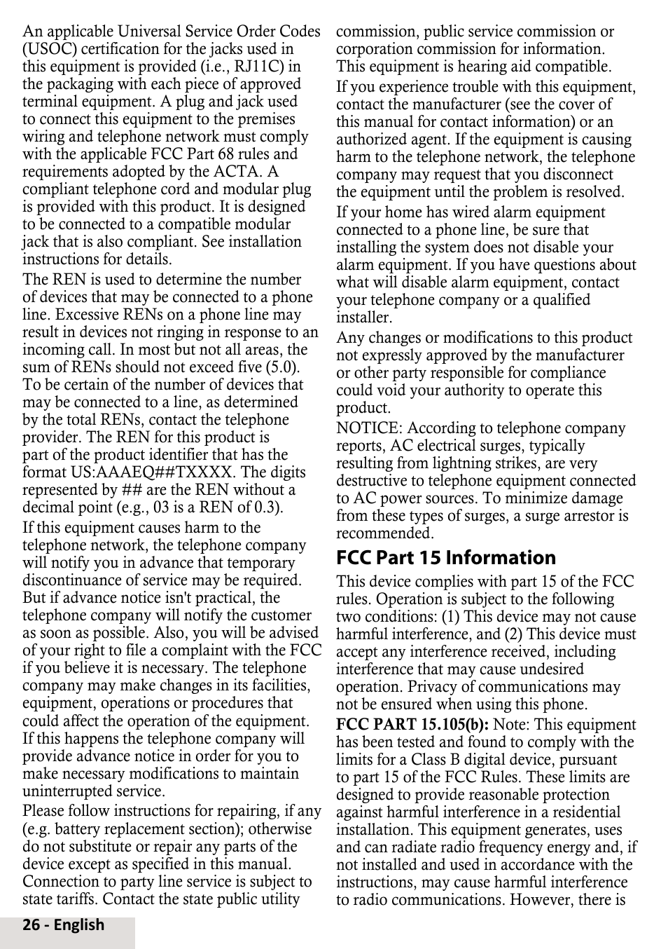 Fcc part 15 information | Uniden D2998-6 User Manual | Page 26 / 28