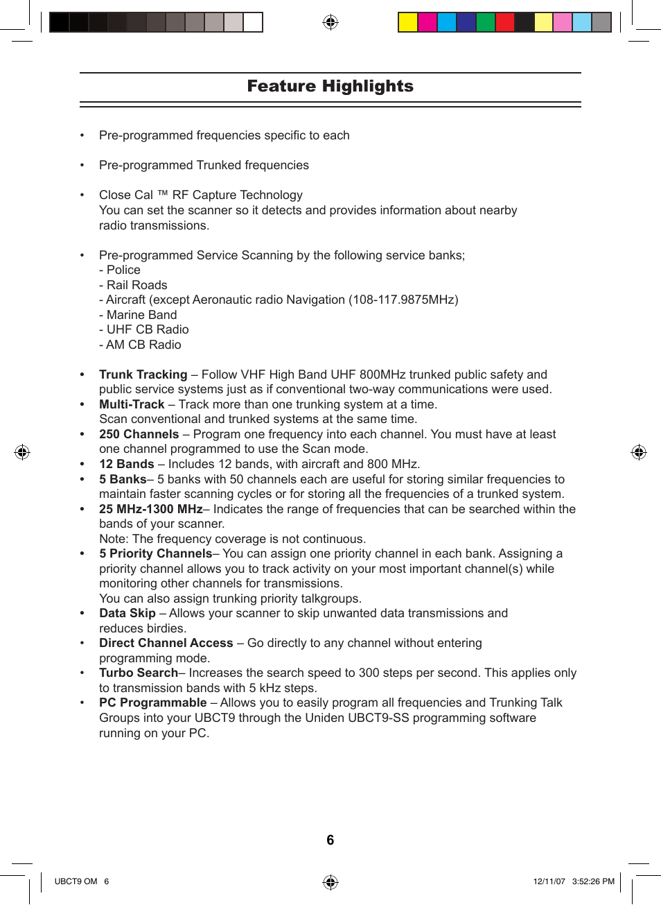 Feature highlights | Uniden UBCT9 User Manual | Page 10 / 68