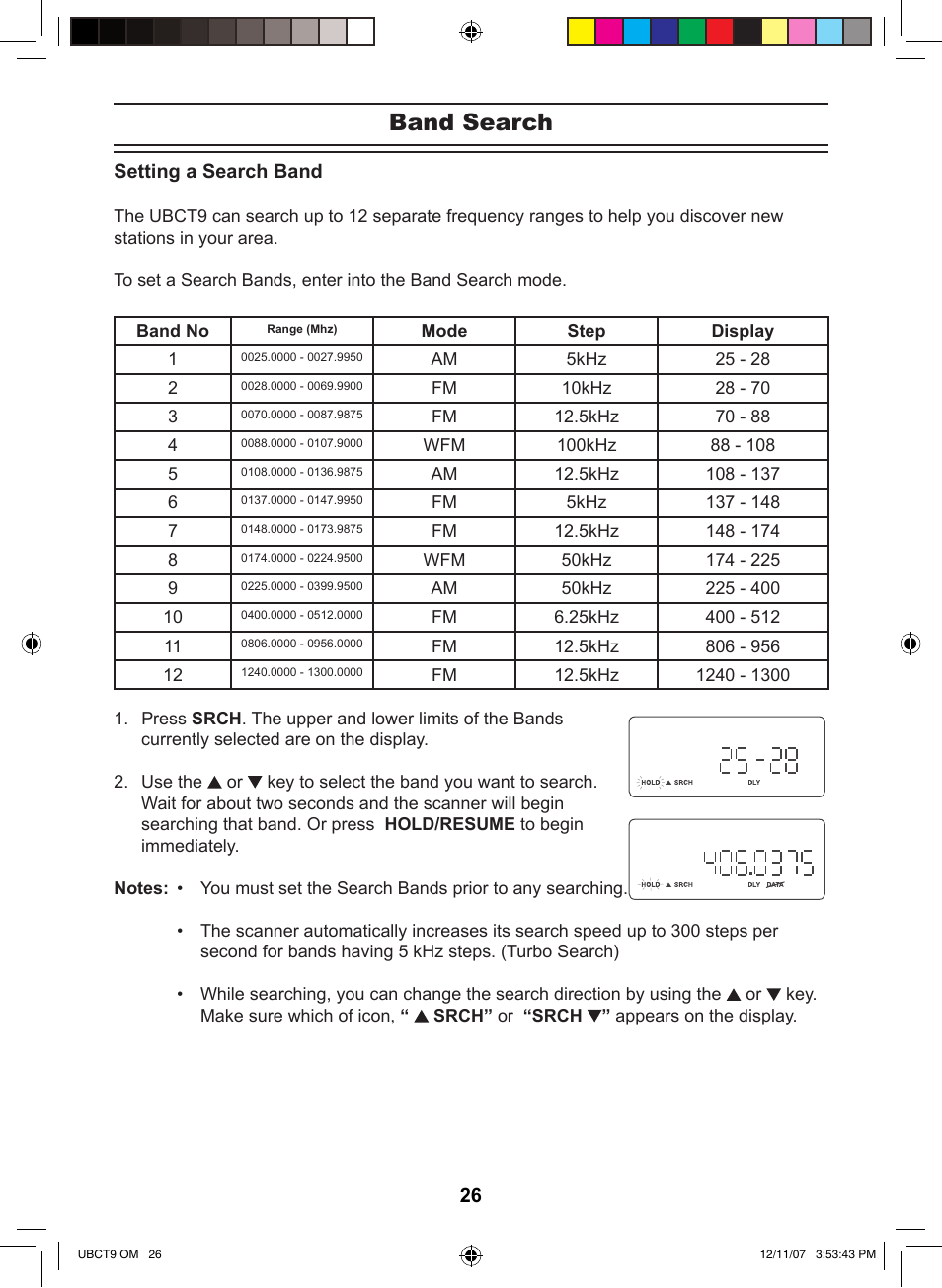 Band search | Uniden UBCT9 User Manual | Page 30 / 68