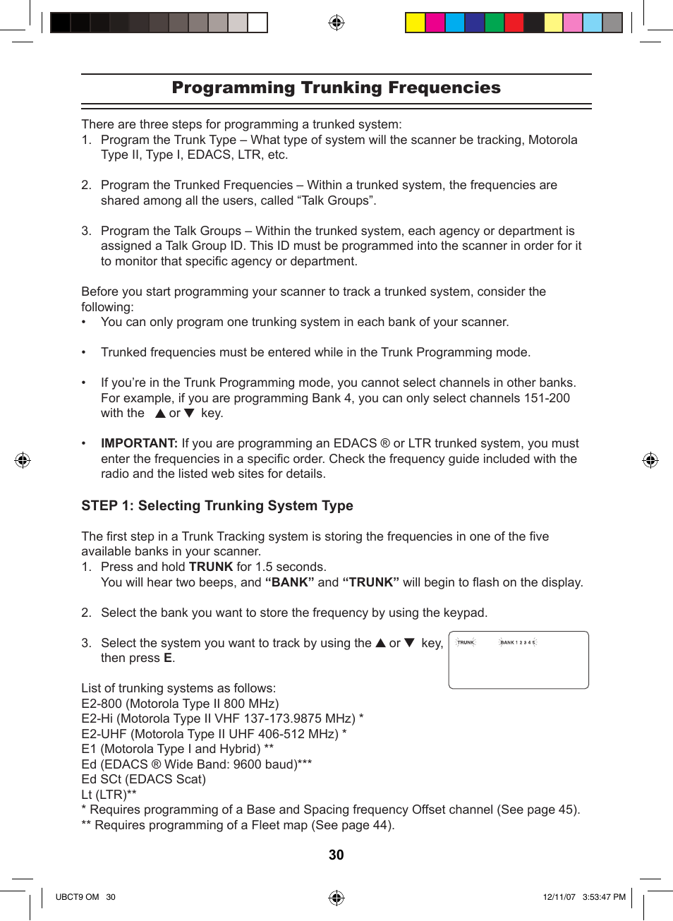 Programming trunking frequencies | Uniden UBCT9 User Manual | Page 34 / 68