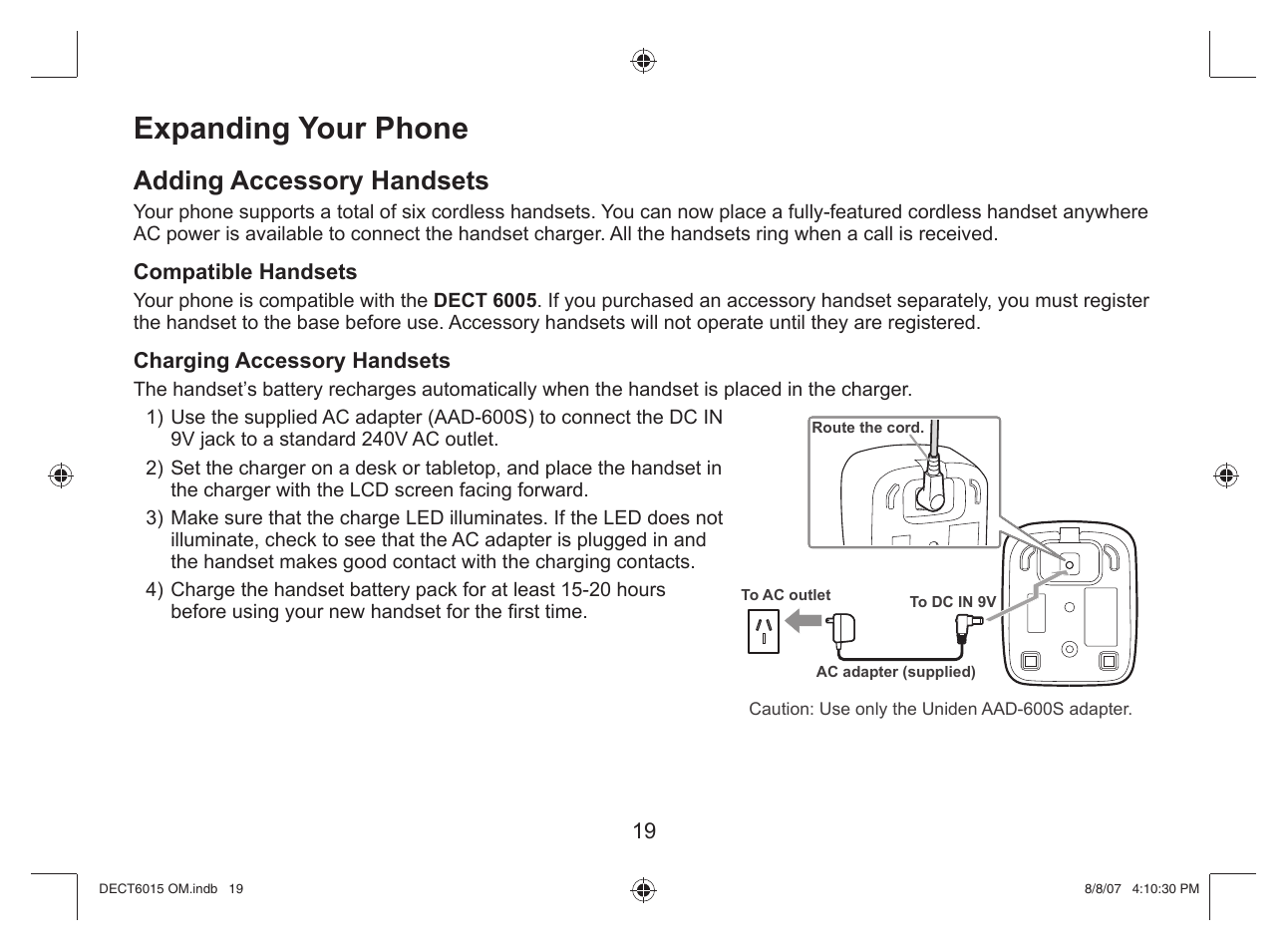 Expanding your phone, Adding accessory handsets | Uniden DECT 6015 User Manual | Page 20 / 52