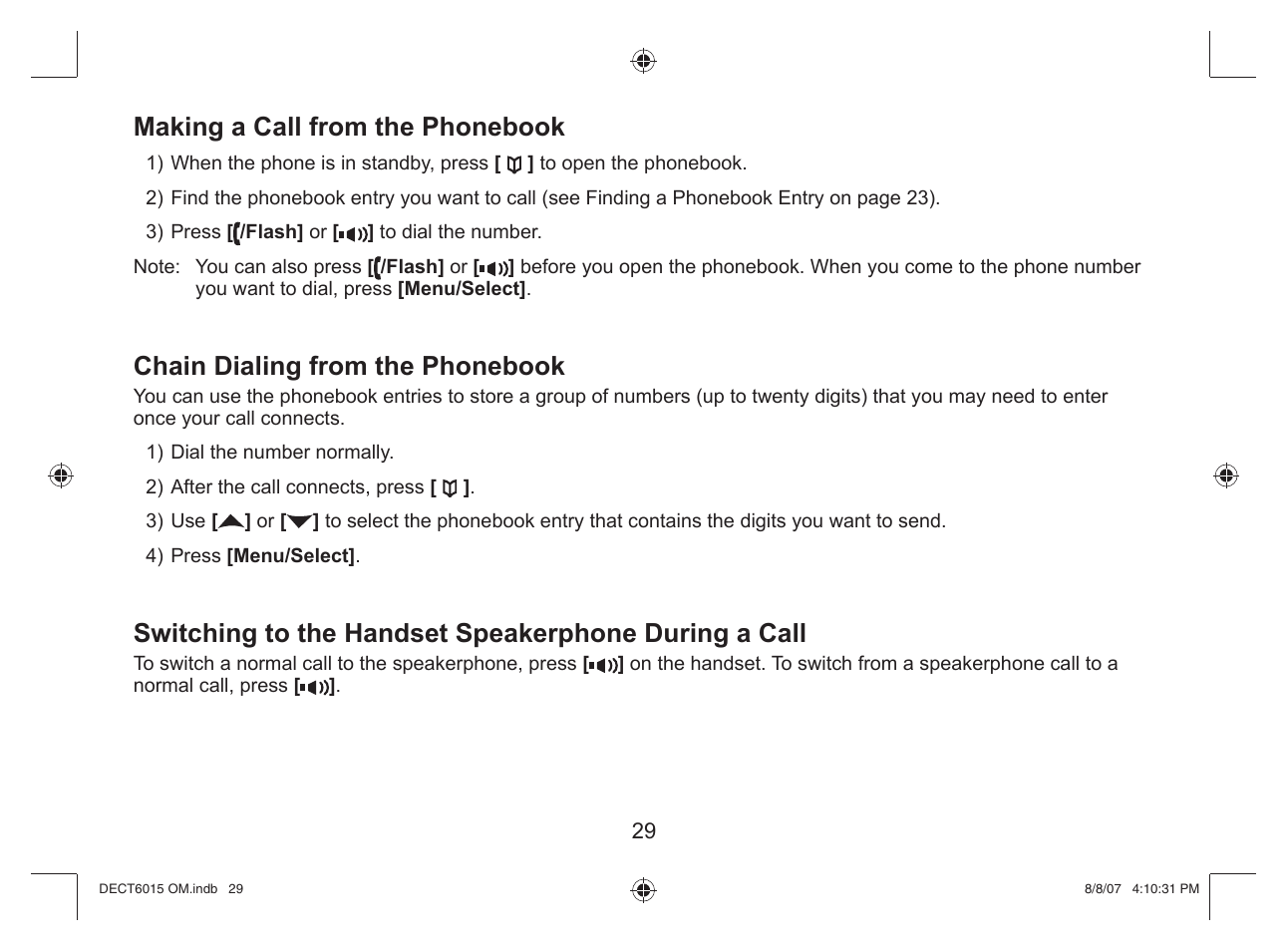 Making a call from the phonebook, Chain dialing from the phonebook | Uniden DECT 6015 User Manual | Page 30 / 52