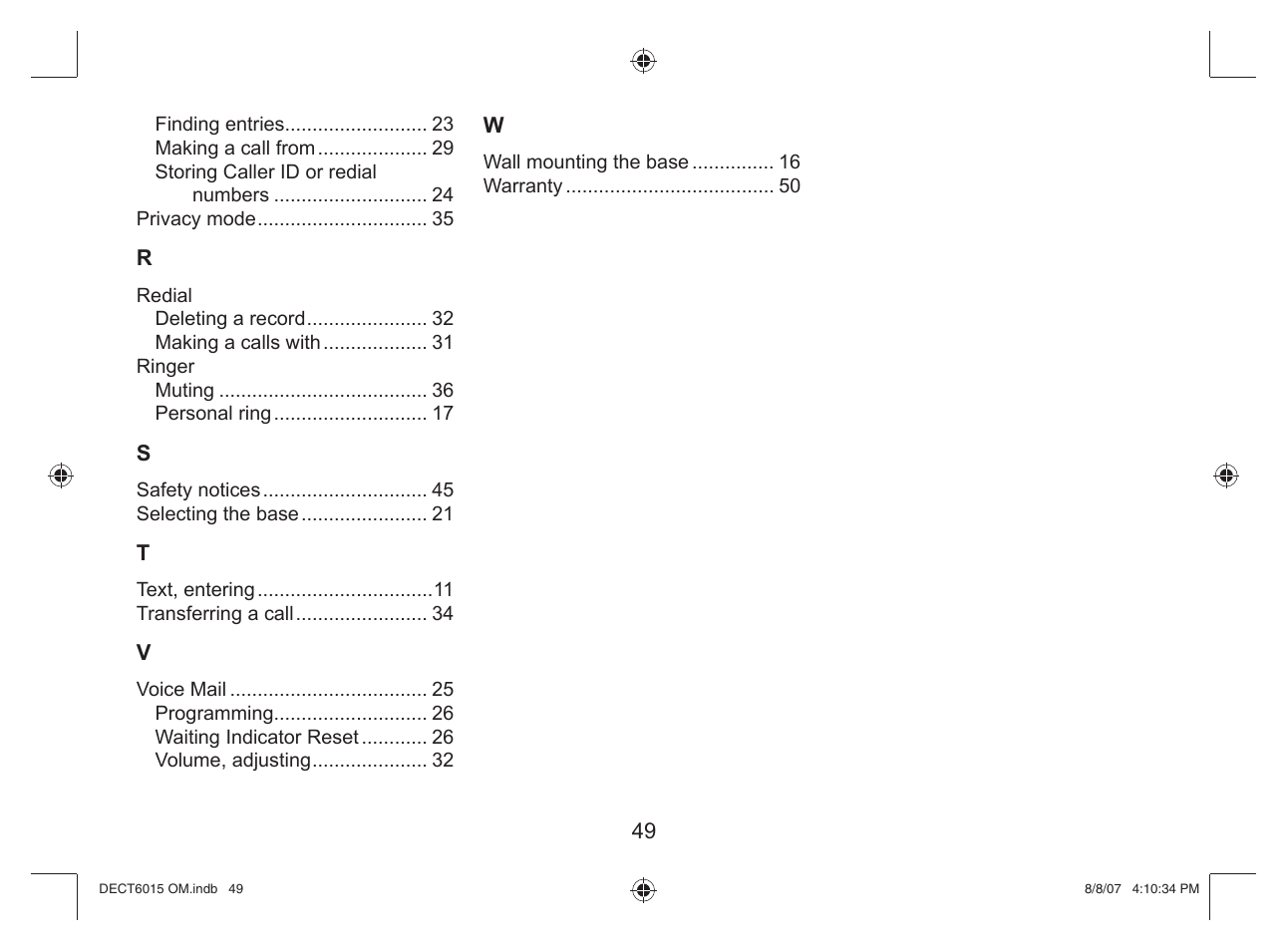Uniden DECT 6015 User Manual | Page 50 / 52