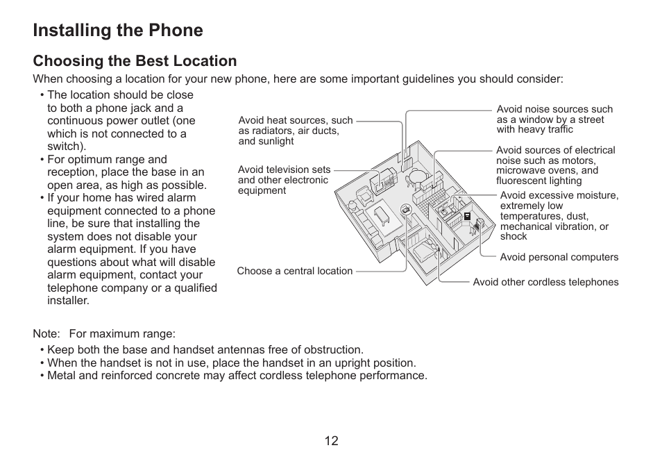 Installing the phone, Choosing the best location | Uniden DECT2060 User Manual | Page 13 / 56