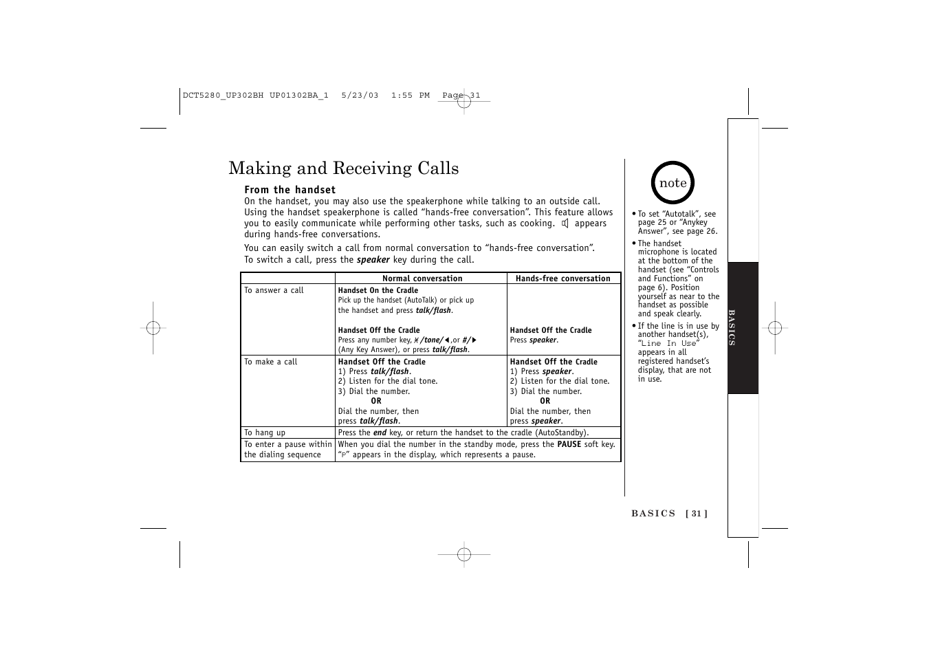 Making and receiving calls | Uniden DCT5280 User Manual | Page 33 / 84