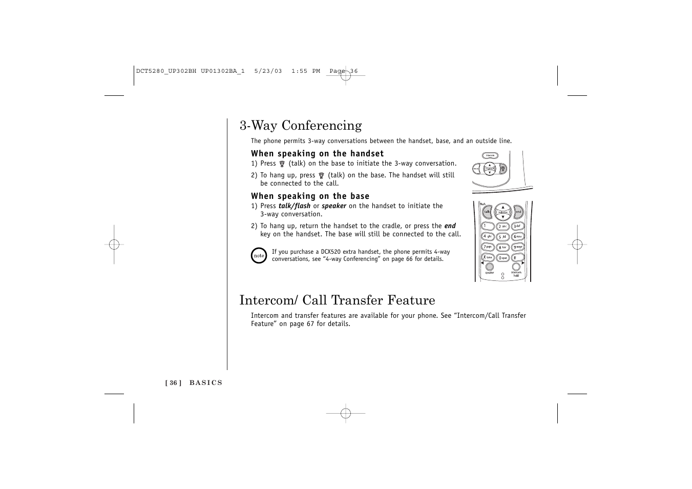 Intercom/ call transfer feature, Way conferencing | Uniden DCT5280 User Manual | Page 38 / 84