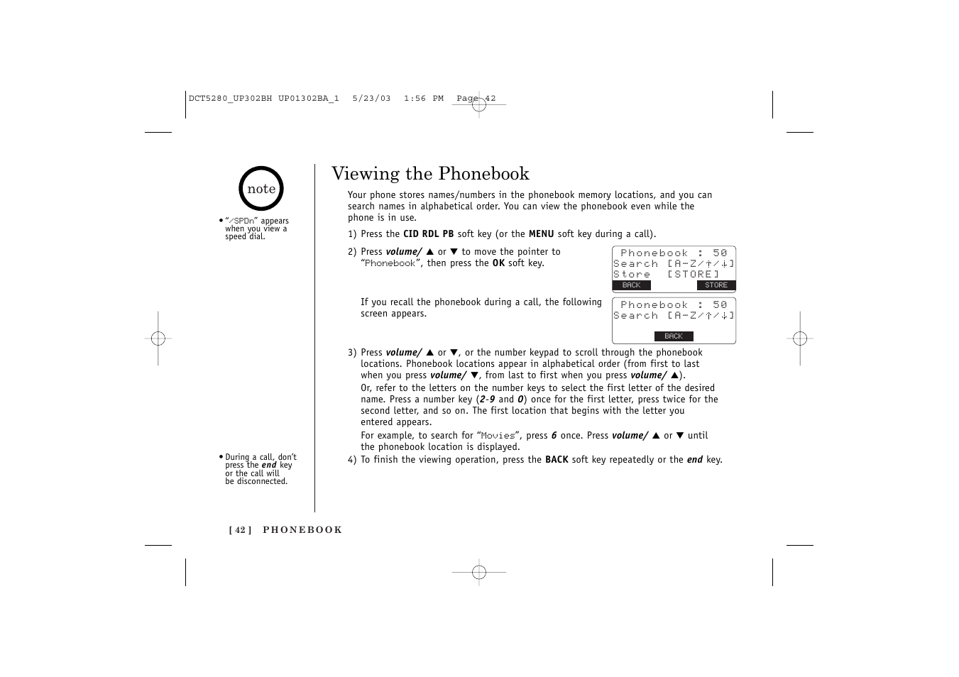 Viewing the phonebook | Uniden DCT5280 User Manual | Page 44 / 84