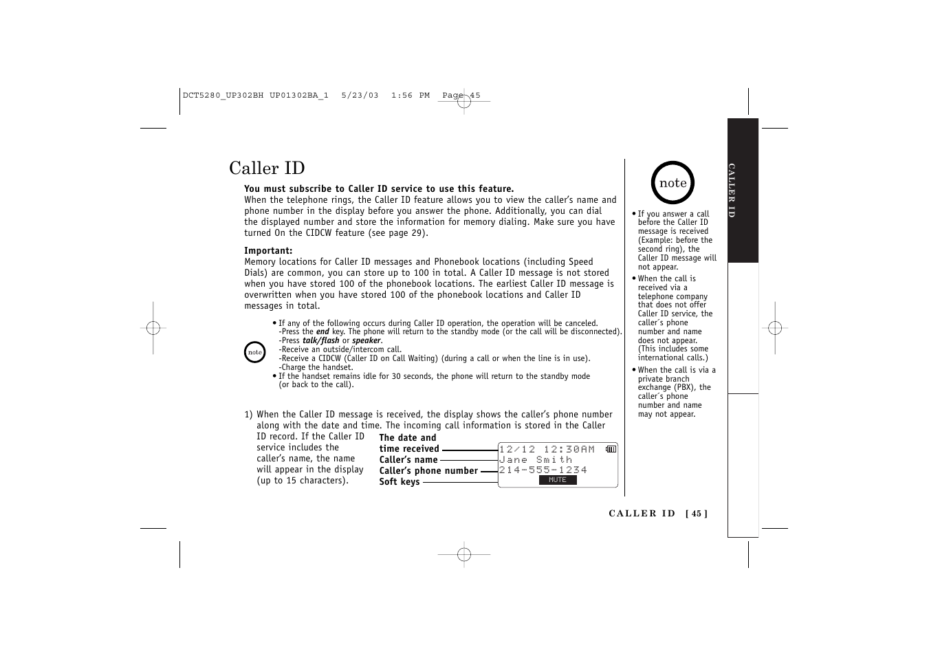 Caller id | Uniden DCT5280 User Manual | Page 47 / 84