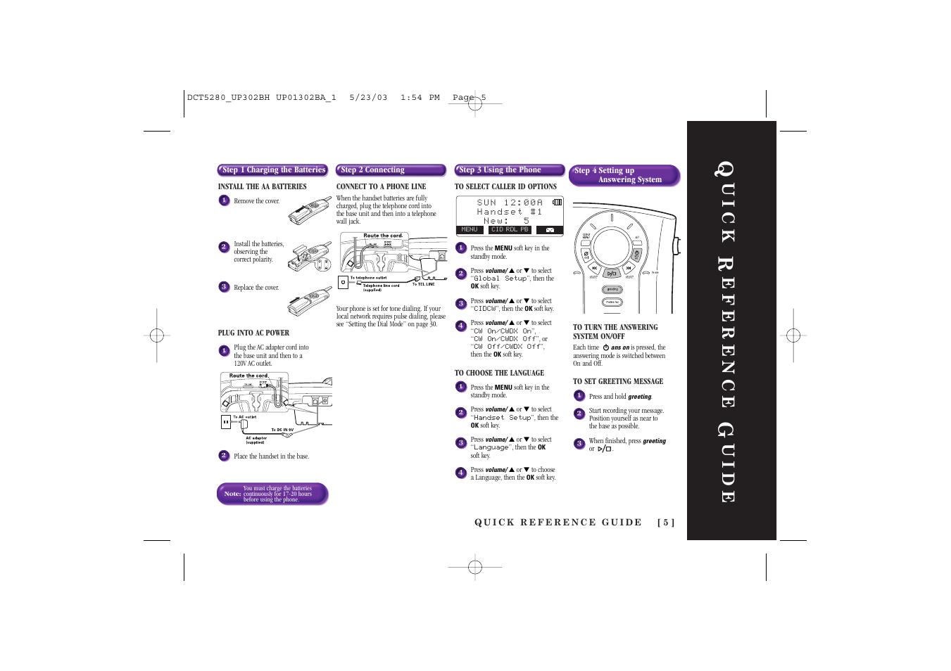 Uick, Eference, Uide | Uniden DCT5280 User Manual | Page 7 / 84