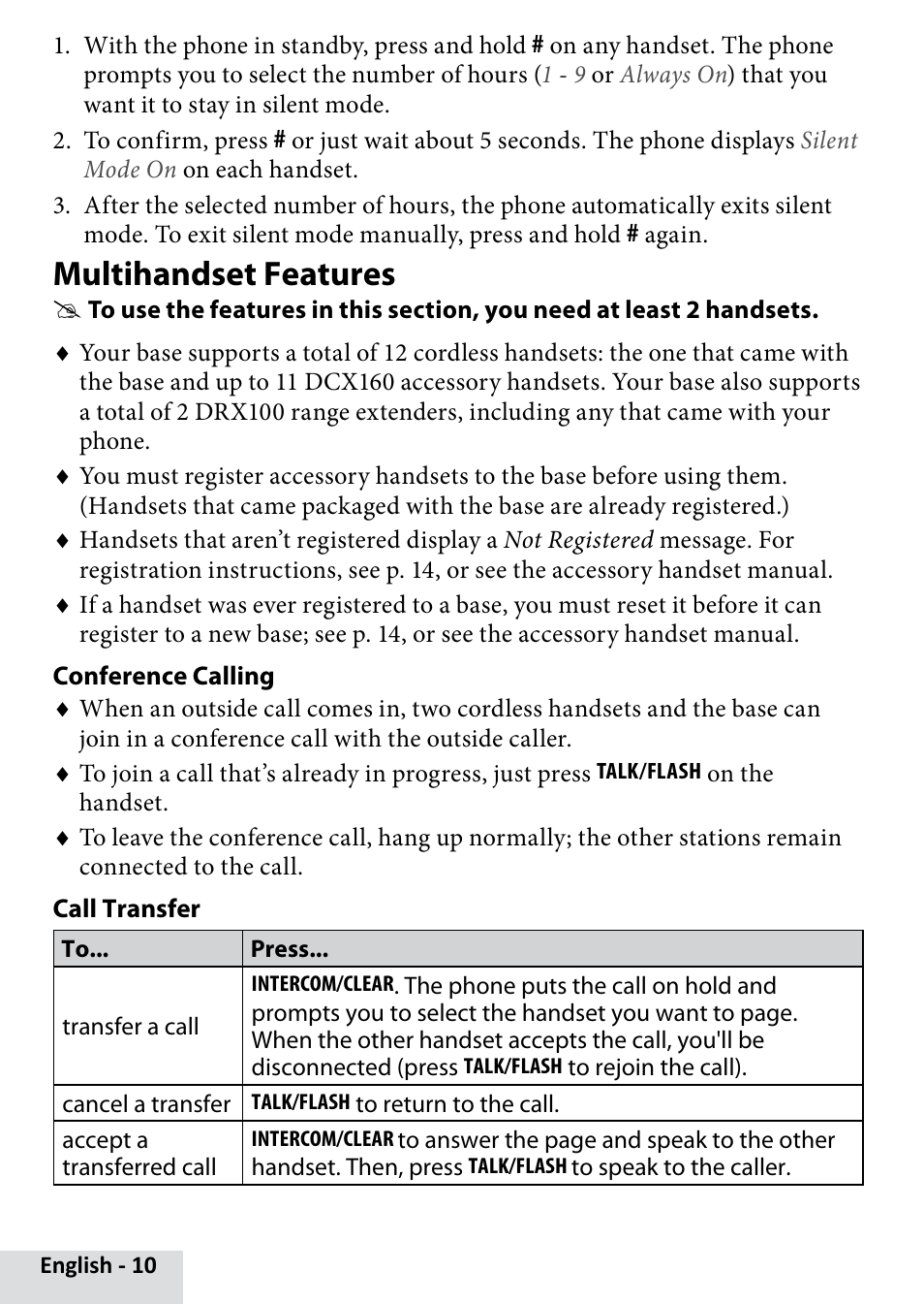 Multihandset features | Uniden D1660 User Manual | Page 10 / 18