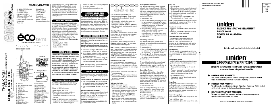 Uniden GMR648-2CK User Manual | 2 pages