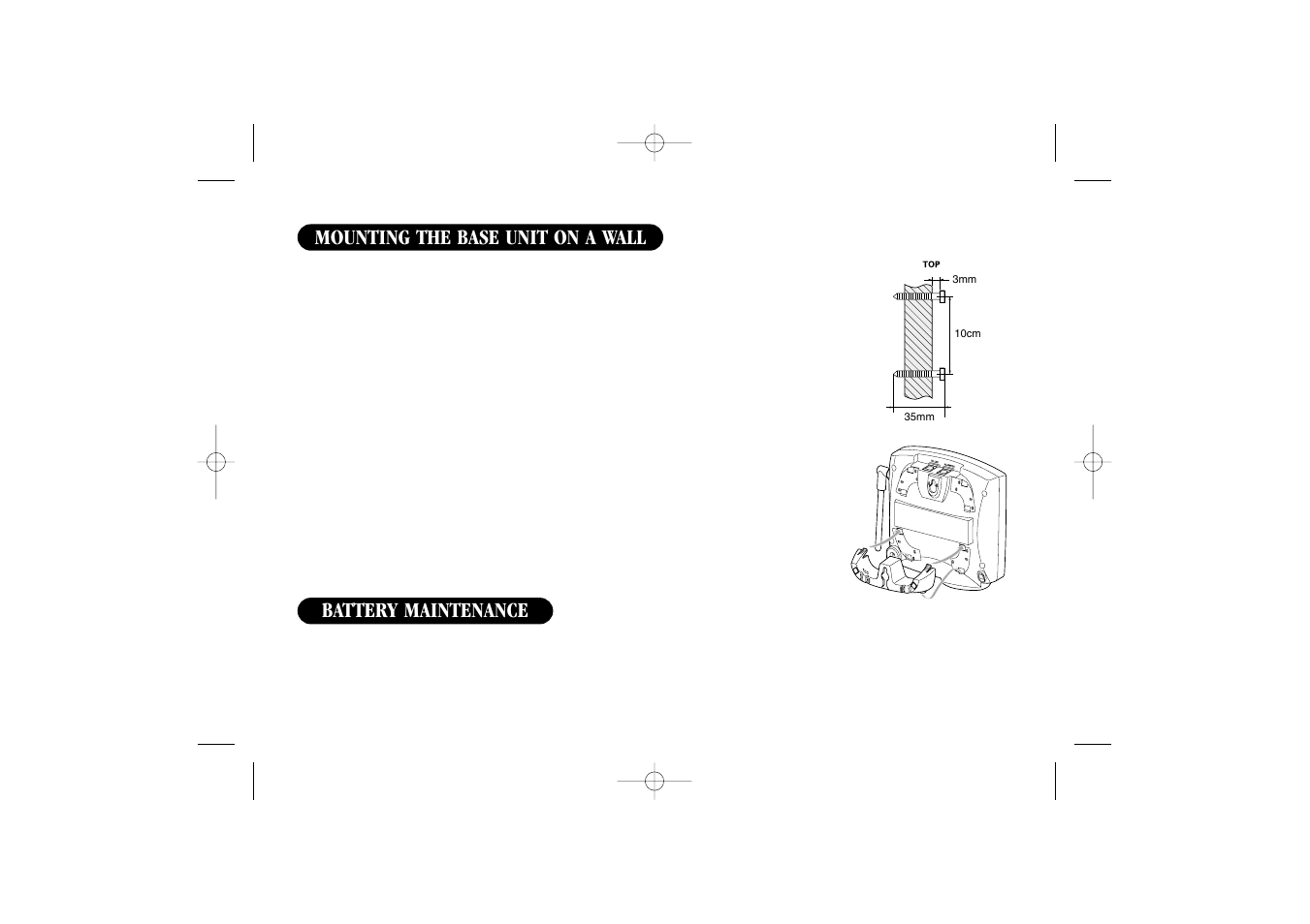 Battery maintenance, Mounting the base unit on a wall | Uniden 2465 User Manual | Page 12 / 76