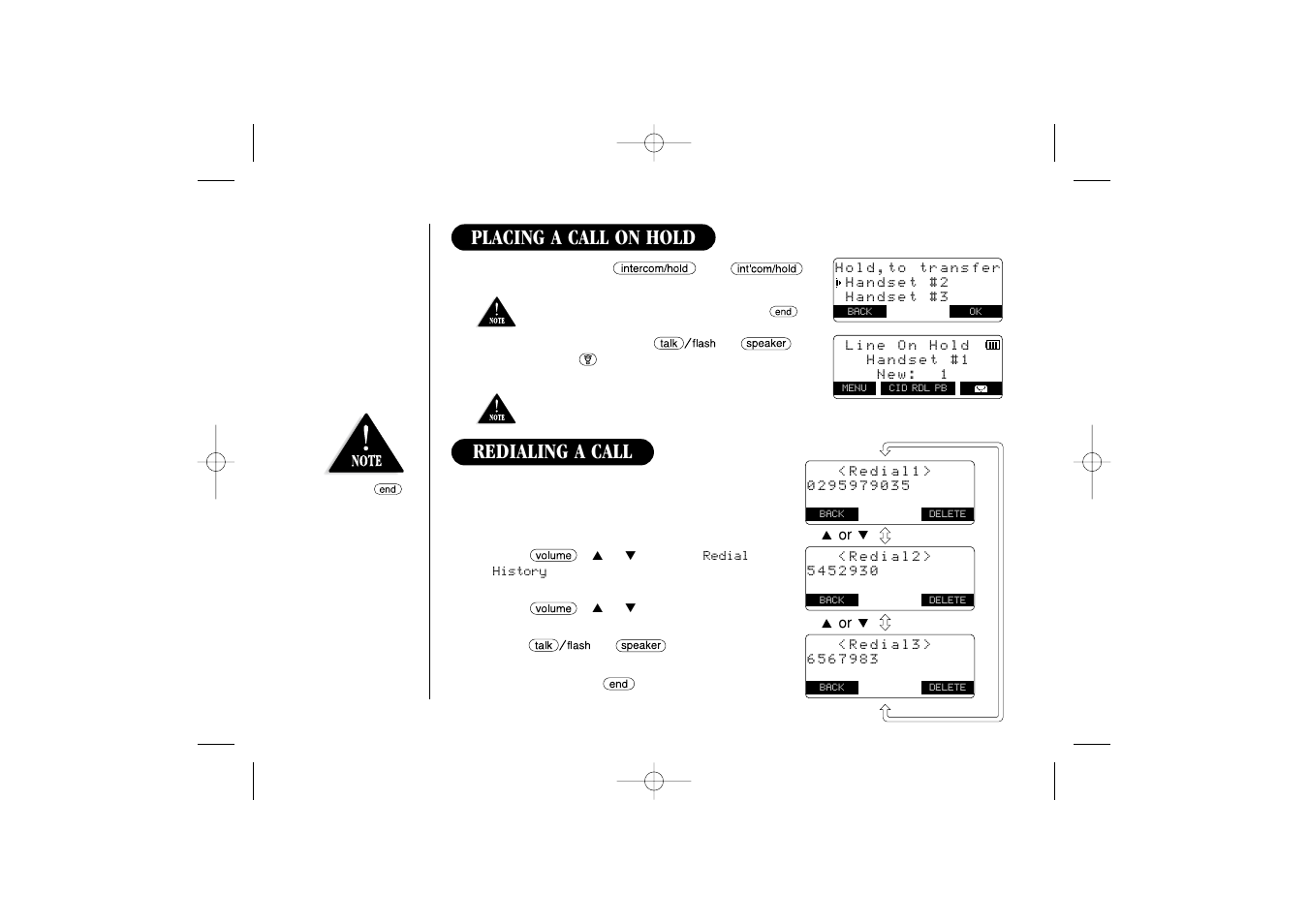 Placing a call on hold, Redialing a call | Uniden 2465 User Manual | Page 30 / 76