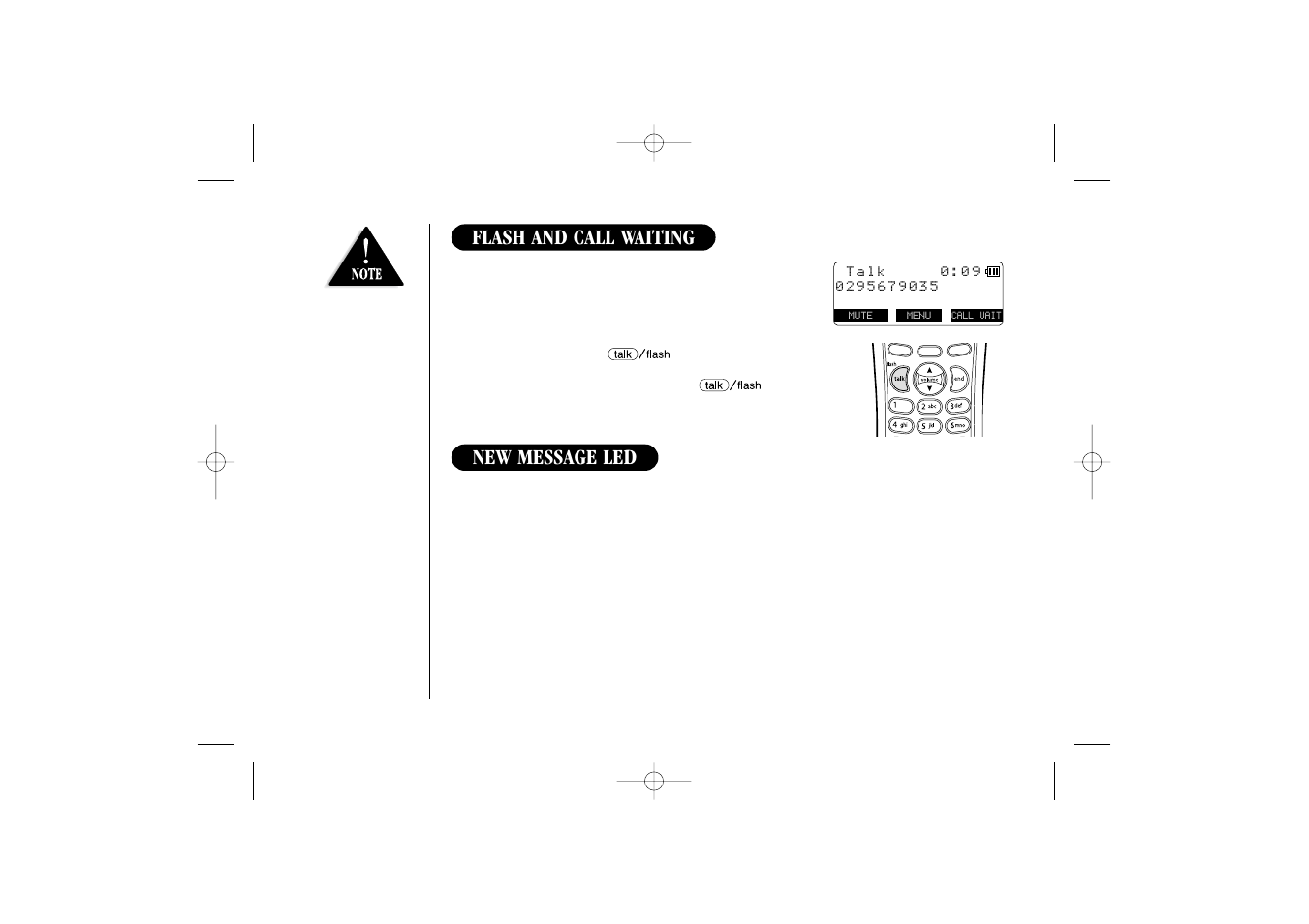 New message led, Flash and call waiting | Uniden 2465 User Manual | Page 34 / 76