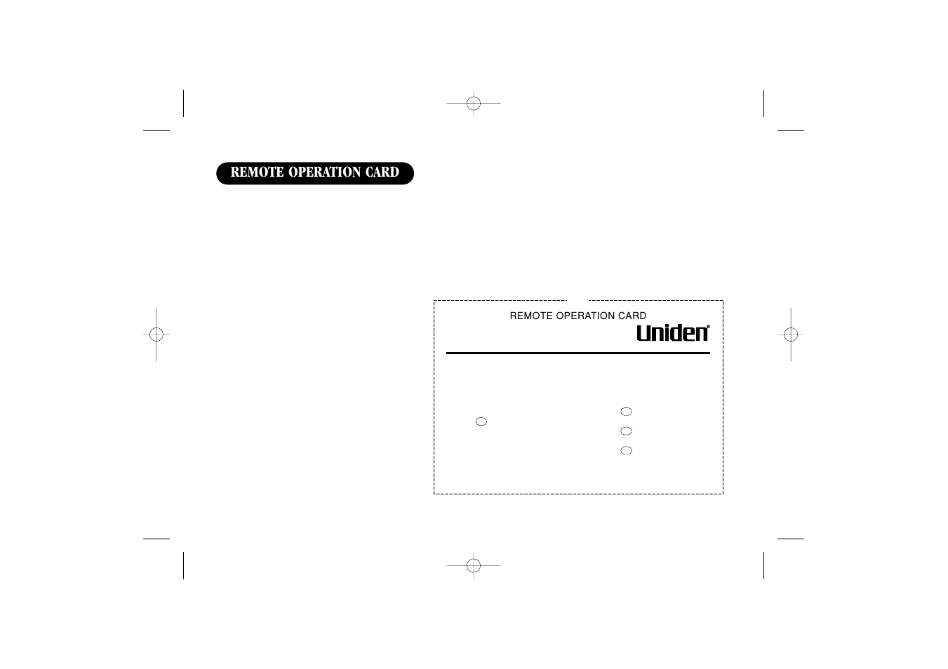 Remote operation card | Uniden 2465 User Manual | Page 73 / 76