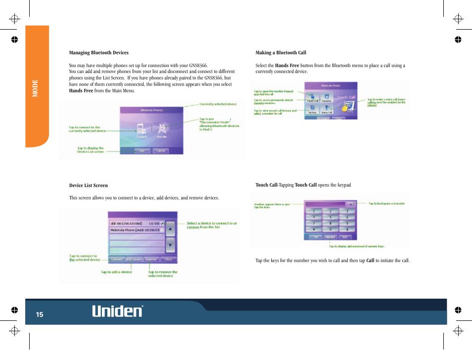 Mo d e | Uniden GNS8361 User Manual | Page 22 / 76