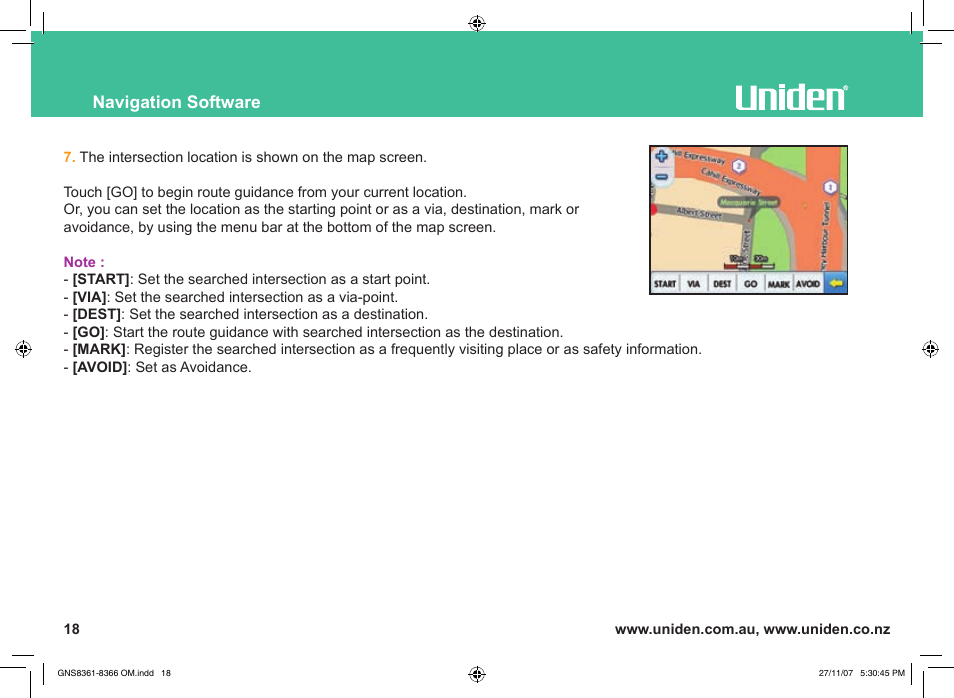 Navigation software | Uniden GNS8361 User Manual | Page 47 / 76