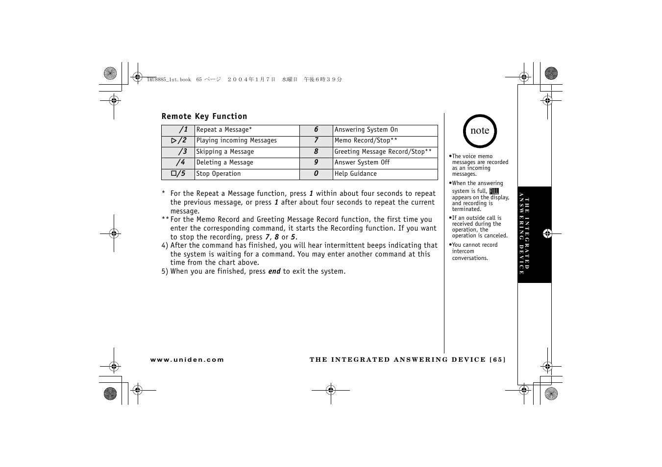 Uniden TRU 8885 SERIES User Manual | Page 66 / 92