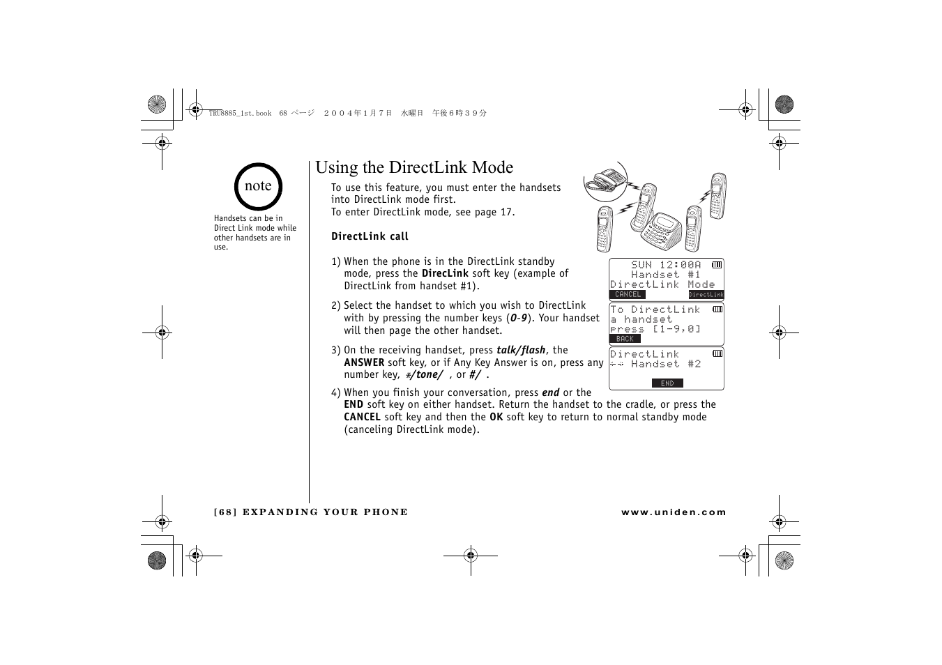 Using the directlink mode | Uniden TRU 8885 SERIES User Manual | Page 69 / 92