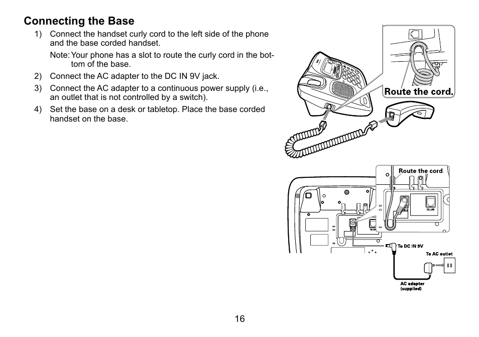 Connecting the base, Connecting.the.base | Uniden TRU9488 User Manual | Page 17 / 84