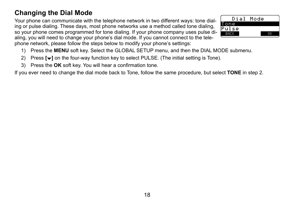 Changing the dial mode, Changing.the.dial.mode | Uniden TRU9488 User Manual | Page 19 / 84