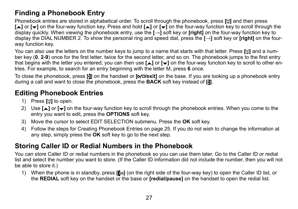 Finding a phonebook entry, Editing phonebook entries, Phonebook | Finding.a.phonebook.entry, Editing.phonebook.entries | Uniden TRU9488 User Manual | Page 28 / 84