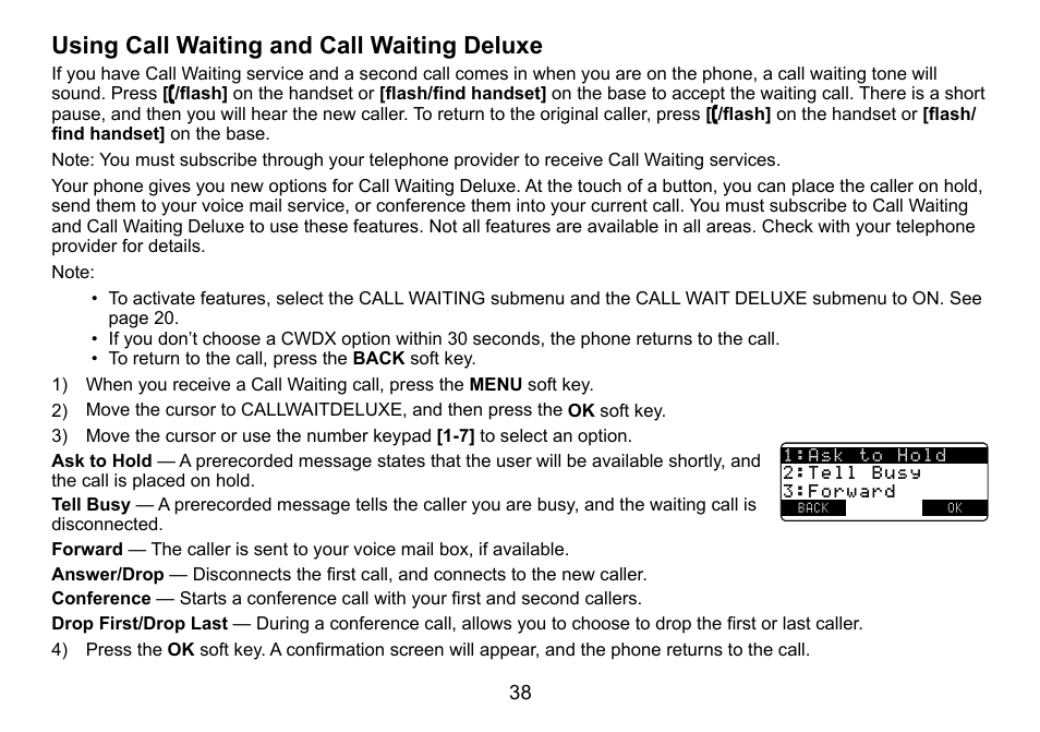 Using call waiting and call waiting deluxe, Using.call.waiting.and.call.waiting.deluxe | Uniden TRU9488 User Manual | Page 39 / 84