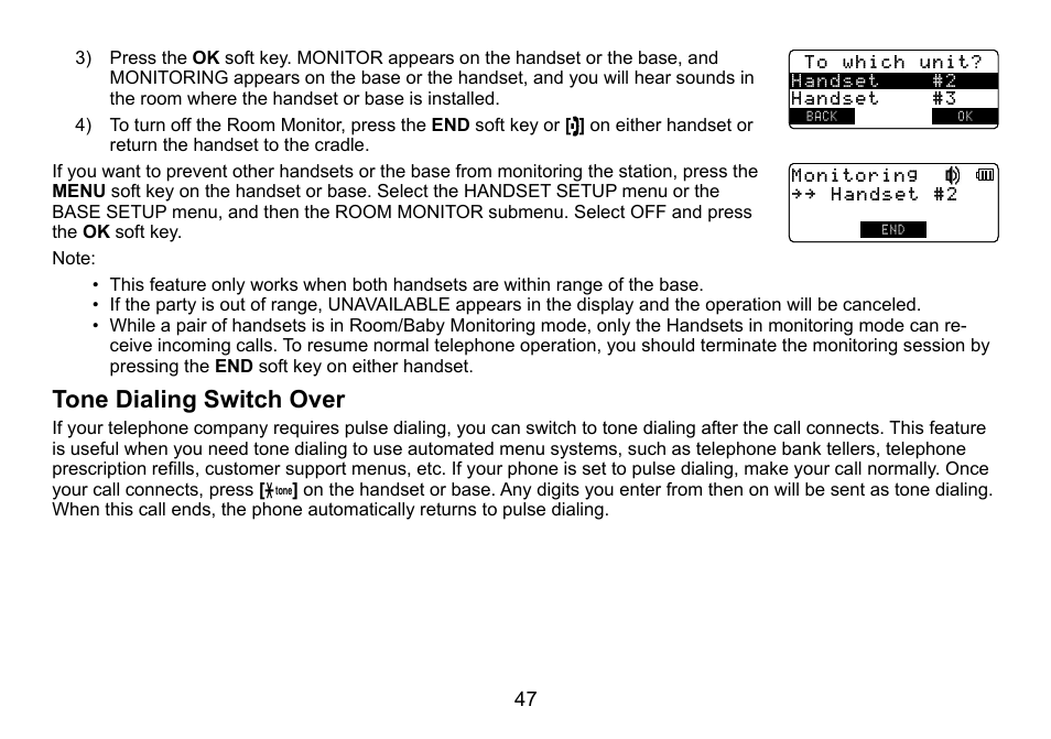 Tone dialing switch over, Tone.dialing.switch.over | Uniden TRU9488 User Manual | Page 48 / 84