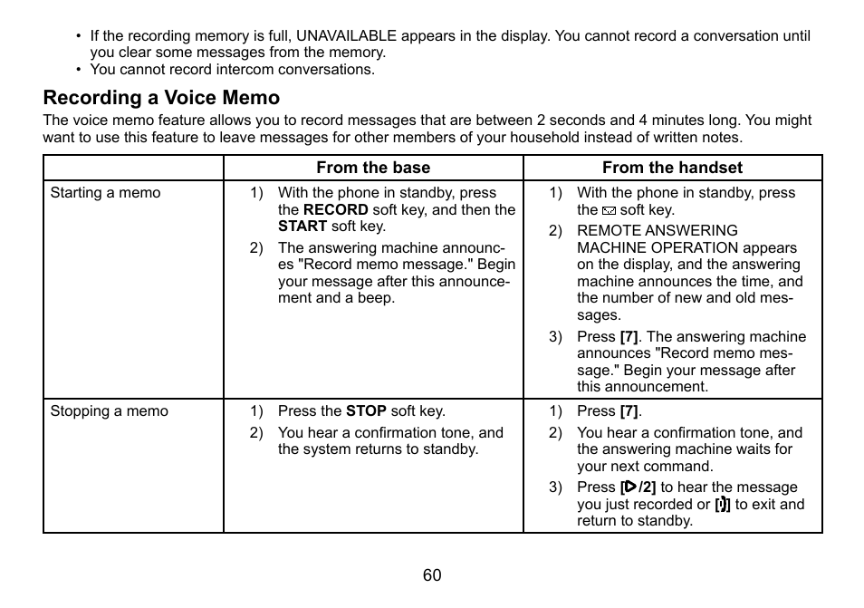 Recording a voice memo, Recording.a.voice.memo | Uniden TRU9488 User Manual | Page 61 / 84