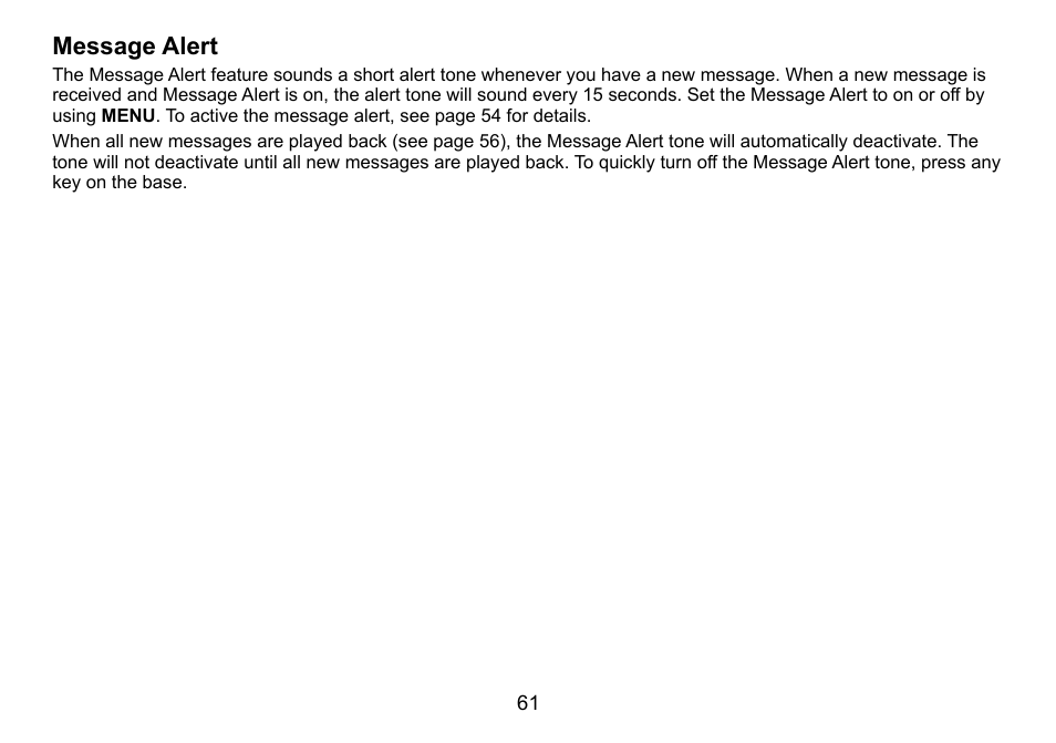 Message alert, Message.alert | Uniden TRU9488 User Manual | Page 62 / 84