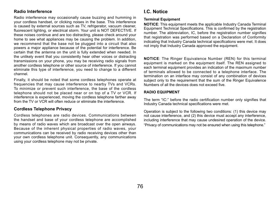 I.c. notice, Terminal equipment, I.c..notice | Uniden TRU9488 User Manual | Page 77 / 84