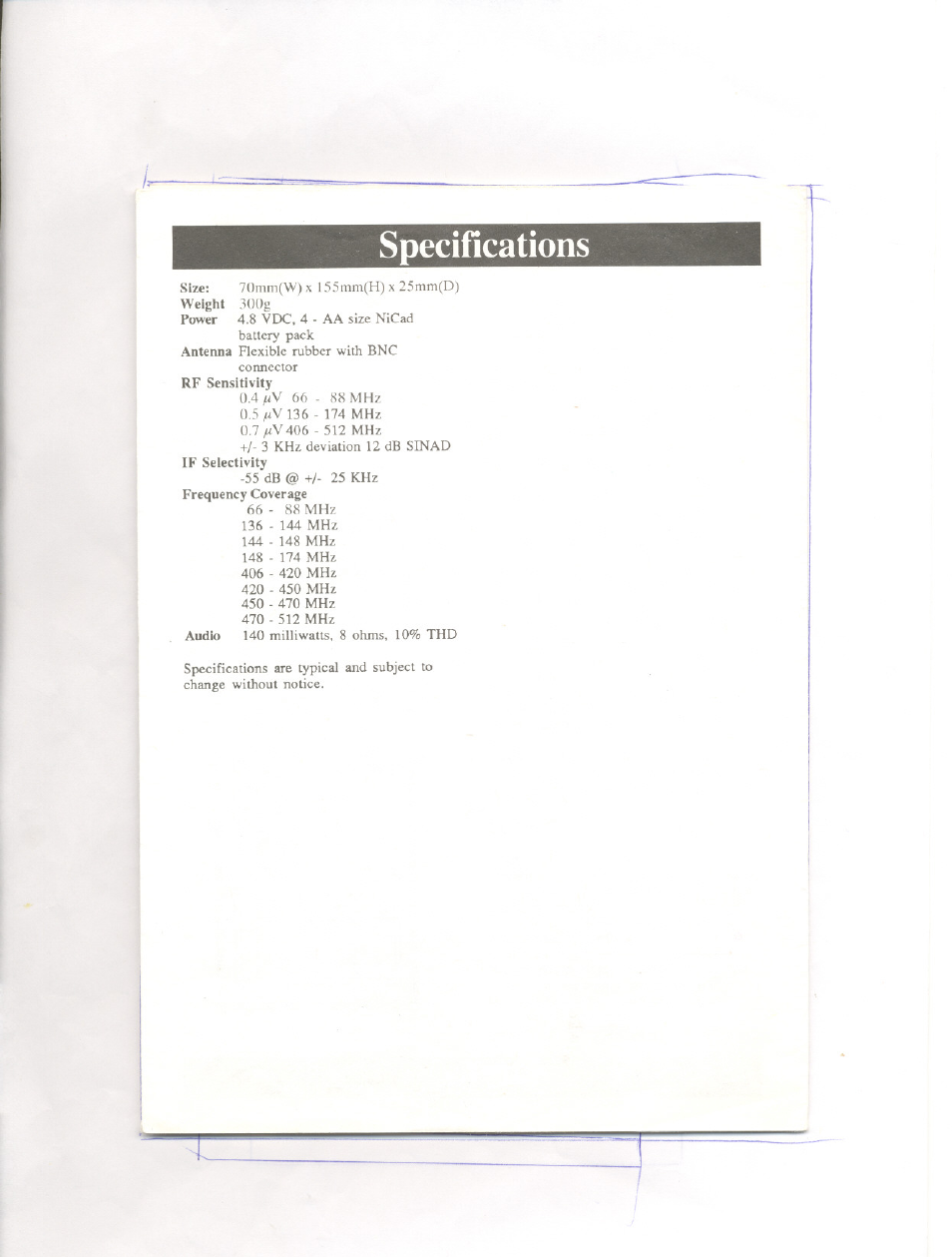 Specifications | Uniden BEARCAT UBC 70XLT User Manual | Page 10 / 12