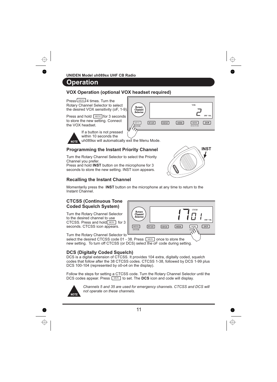 Operation | Uniden UH089sx User Manual | Page 12 / 16
