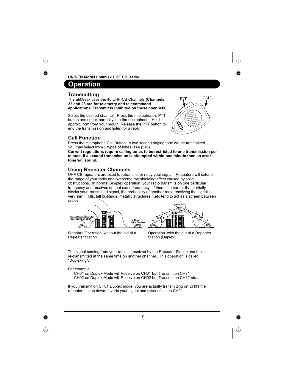 Operation | Uniden UH089sx User Manual | Page 8 / 16