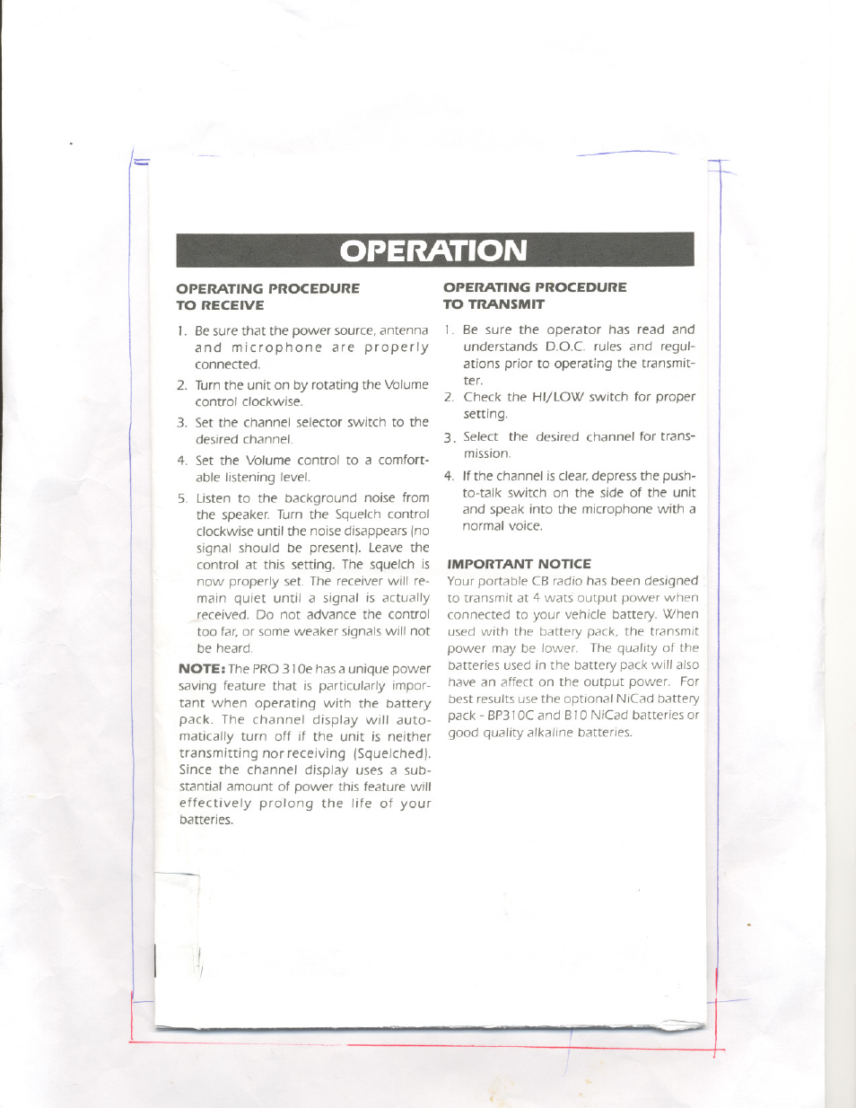 Operation | Uniden 310e User Manual | Page 5 / 8
