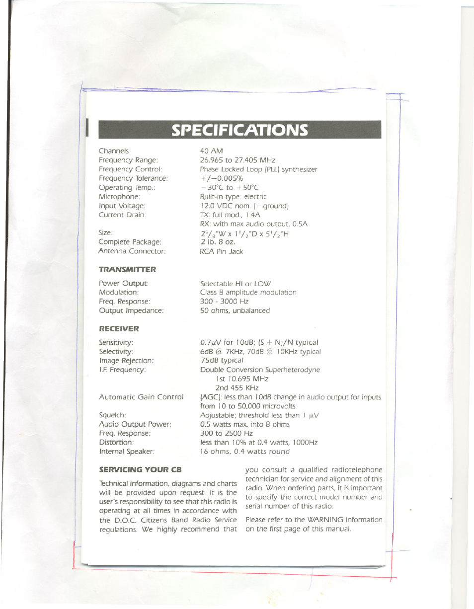 Specifications | Uniden 310e User Manual | Page 6 / 8