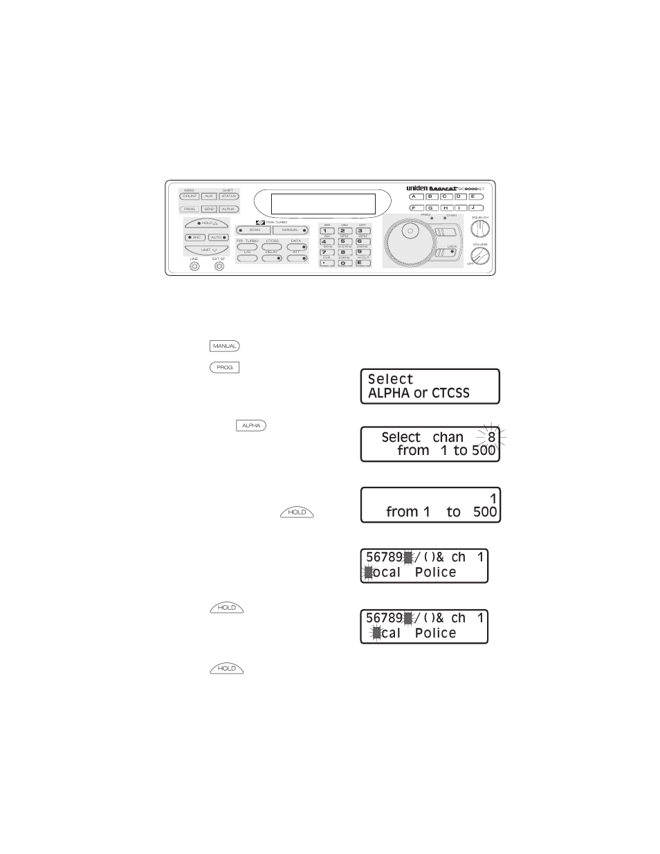 To delete alpha characters 22, To delete alpha characters | Uniden BC9000XLT User Manual | Page 22 / 57