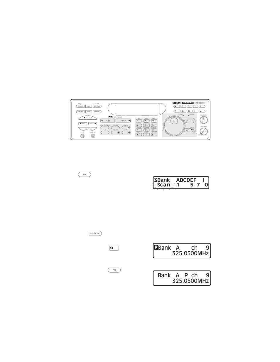 Using priority scan 28, Using priority scan, Moving the priority channel | Bank abcdef i sca n 1 5 7 0 | Uniden BC9000XLT User Manual | Page 28 / 57