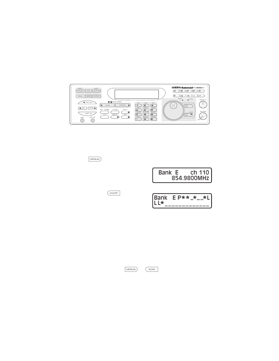 Displaying bank memory status 40, Displaying bank memory status, Bank e p – – – l | Uniden BC9000XLT User Manual | Page 40 / 57