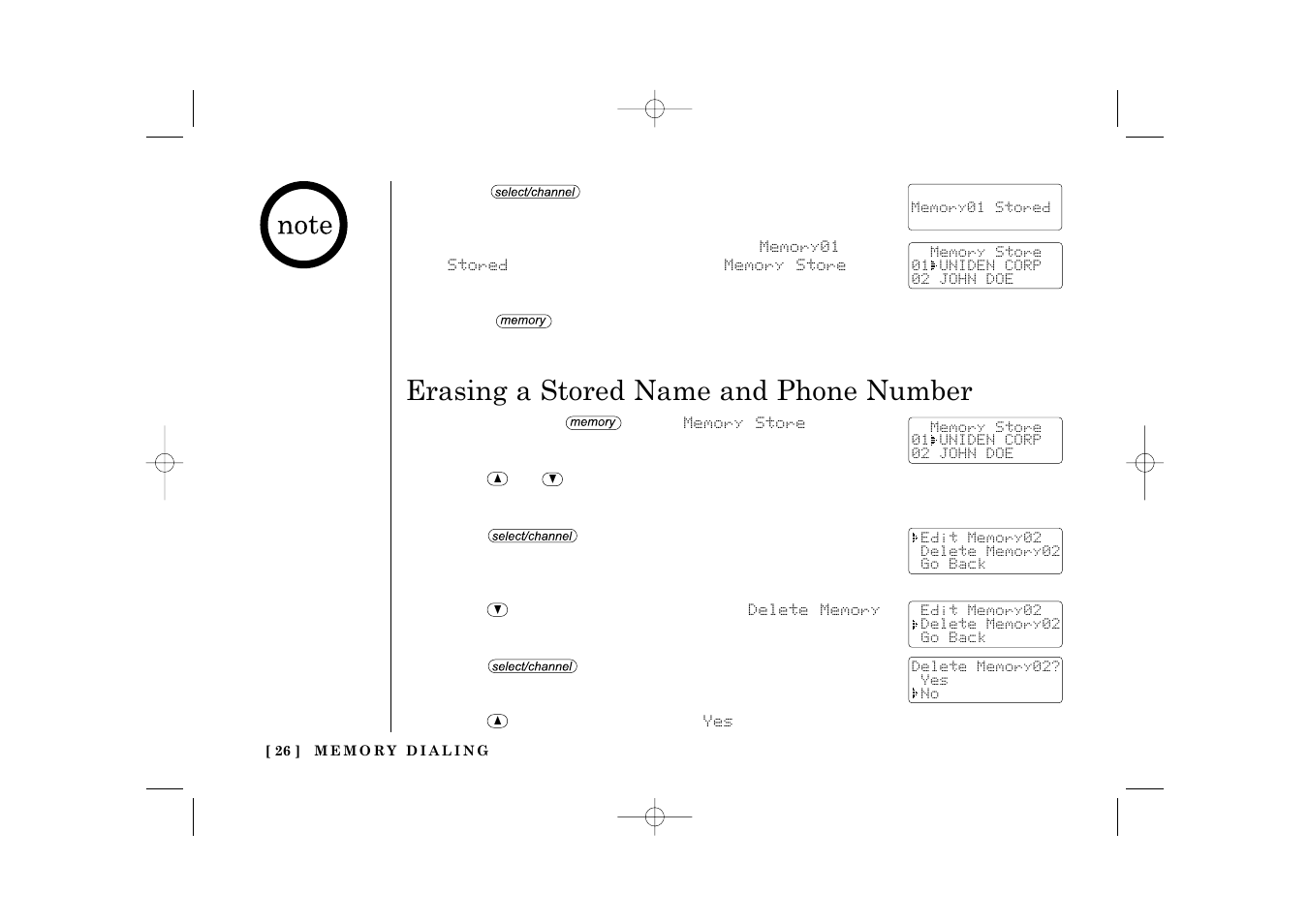 Erasing a stored name and phone number | Uniden TRU 3485 User Manual | Page 28 / 60