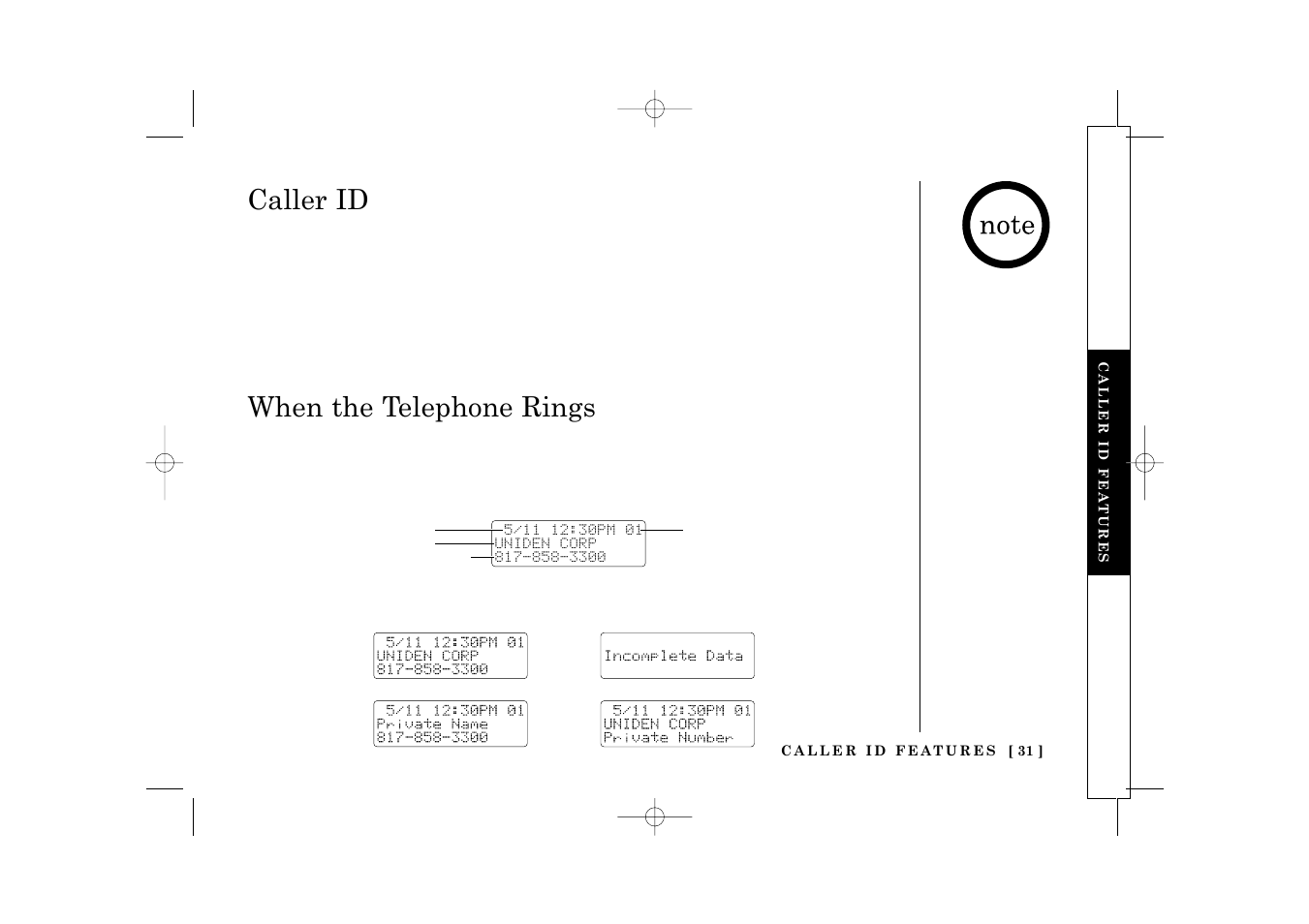 Caller id, When the telephone rings | Uniden TRU 3485 User Manual | Page 33 / 60