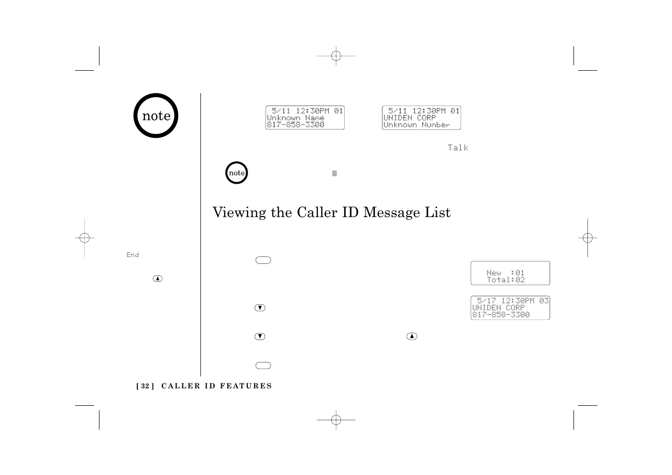 Viewing the caller id message list | Uniden TRU 3485 User Manual | Page 34 / 60