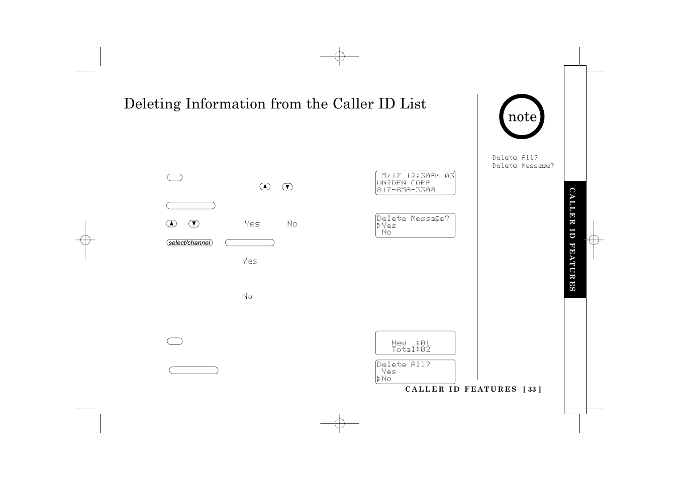 Deleting information from the caller id list | Uniden TRU 3485 User Manual | Page 35 / 60