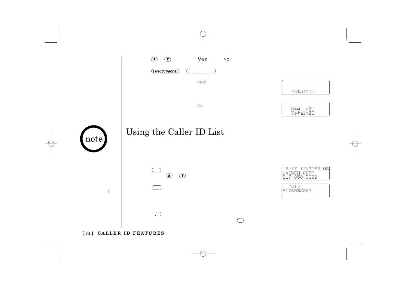 Using the caller id list | Uniden TRU 3485 User Manual | Page 36 / 60