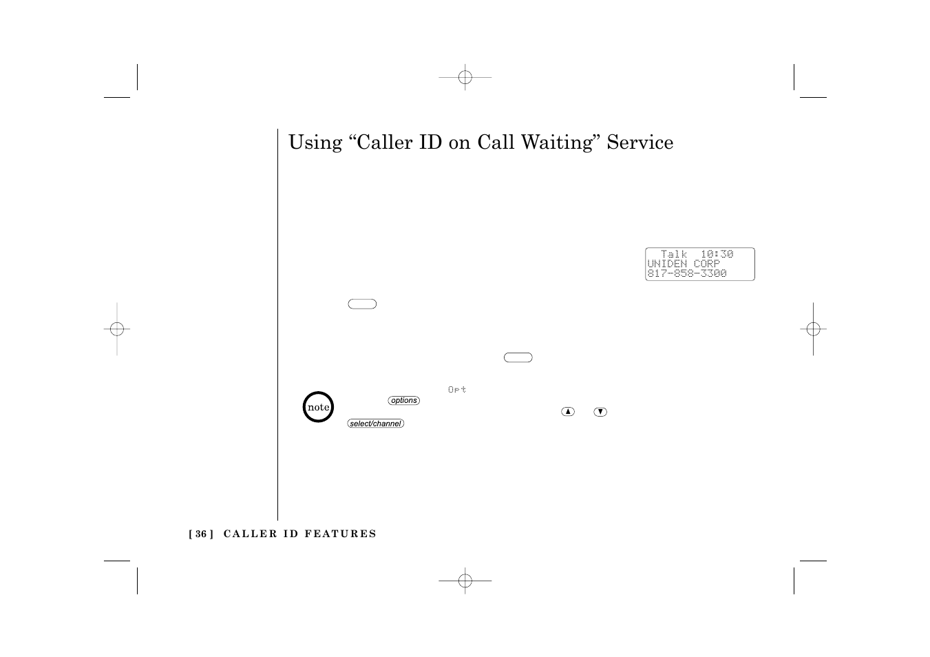 Using “caller id on call waiting” service | Uniden TRU 3485 User Manual | Page 38 / 60